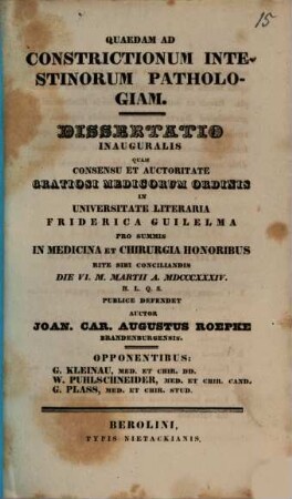Quaedam ad constrictionum intestinorum pathologiam : diss. inaug.