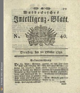 No. 40. Dienstag, den 2ten Oktober 1792
