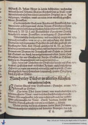 Mancherley Bücher in allerley Künsten und andern Sachen.