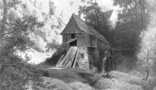 Dresden-Loschwitz. Brettschneidemühle im Loschwitzgrund, Ausschnitt aus: Gemälde von Eduard Leonhardi