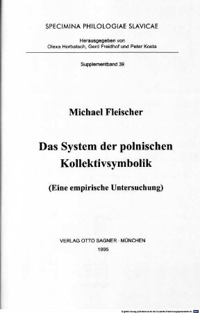 Das System der polnischen Kollektivsymbolik : (eine empirische Untersuchung)
