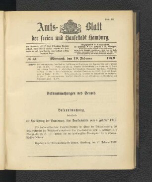 No.41, Mittwoch, den 19. Februar 1919