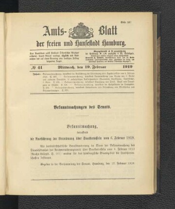 No.41, Mittwoch, den 19. Februar 1919