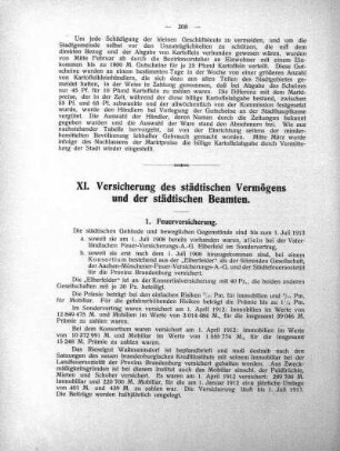 XI. Versicherung des städtischen Vermögens und der städtischen Beamten