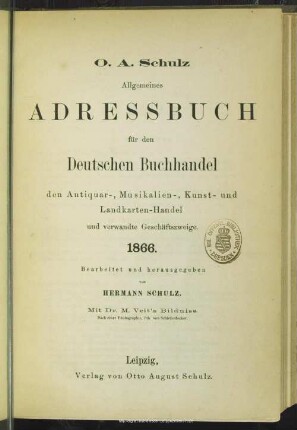 28.1866: Allgemeines Adreßbuch für den deutschen Buchhandel, den Antiquar-, Colportage-, Kunst- Landkarten- und Musikalien-Handel sowie verwandte Geschäftszweige