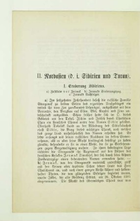 II. Nordasien (d.i. Sibirien und Turan)