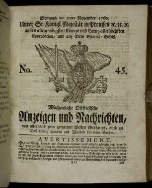 No. 45. Montags, den 10ten November 1760.