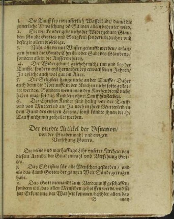 Der vierde Artickel der Visitation, von der Gnadenwahl und ewigen Versehung Gottes