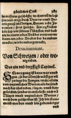 De taciturnitate, Von Schweigen/ oder wenig reden. Das ain und dreyssigst Capittel.