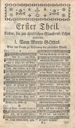 Erster Theil. Lieder, die zur christlichen Glaubens-Lehre gehören.