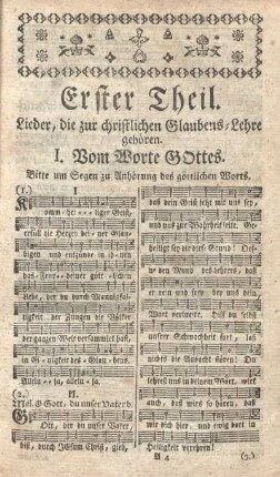 Erster Theil. Lieder, die zur christlichen Glaubens-Lehre gehören.