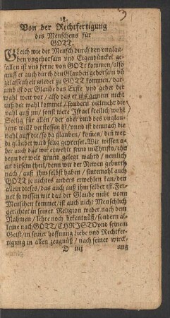 18. Von der Rechtfertigung des Menschen für Gott.