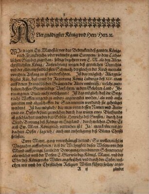 Vnterthänigst- vnd Hochwichtigste Remonstration, Gethan an Ihre May. in Franckreich, Wegen Einraumung derer an dem Meer gelegenen 0erter in Flandern an die Engeländer : Auß dem Frantzösischen in das Teutsche versetzet