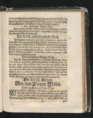 Der XVIII. Articul. Von dem Freyen Willen.