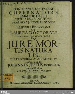 Acroama Hoc Inaugurale: De Iure Mortis Naturalis