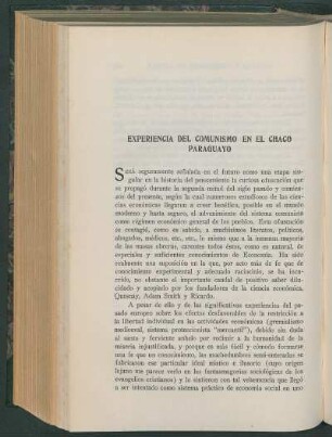 Experiencia del comunismo en el Chacó paraguayo