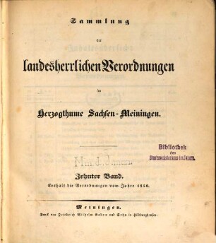 Sammlung der landesherrlichen Verordnungen im Herzogthum Sachsen-Meiningen, 10. 1850