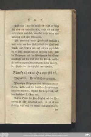 Fünfzehntes Hauptstück. Begierden. Gemüthsbewegungen.