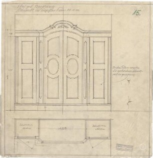 Littmann, Max; Bocksberg; Hofgut, Landhaus - Schrank im Treppenhaus (Grundriss, Ansicht)