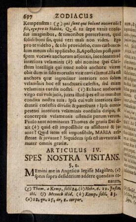 697-716, Articulus IV. Spes Nostra Visitans.
