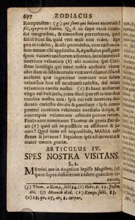 697-716, Articulus IV. Spes Nostra Visitans.