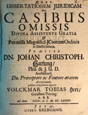 Dissertationem Juridicam De Casibus Omissis
