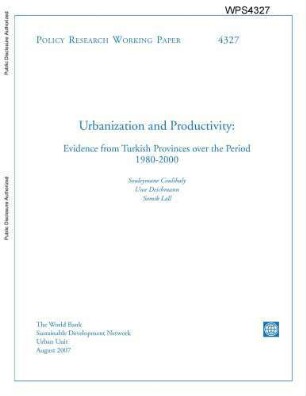 Urbanization and productivity : evidence from Turkish provinces over the period 1980 - 2000