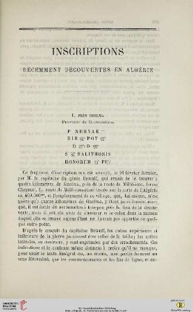N.S. 13.1866: Inscriptions récemment découvertes en Algérie