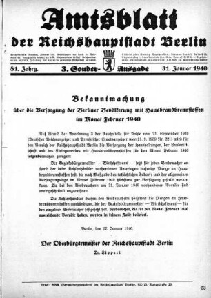 3. Sonder-Ausgabe, 31. Januar 1940