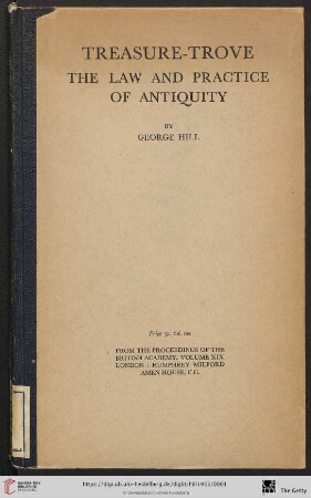 Treasure-trove in law and practice of antiquity
