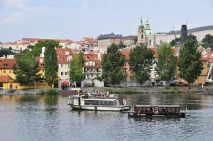 Altstadtansicht in Prag mit Moldau : Die historische Prager Altstadt ist ein beliebtes europäisches Touristenziel. Bild: Blick über die Moldau zur Kleinseite, aufgenommen 2008