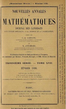 Troisième Série. Tome XVII. Février 1898.