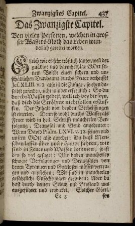 Das Zwanzigste Capitel. Von vielen Personen, welchen in grosser Wasser-Noth das Leben wunderlich gerettet worden.
