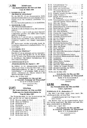 Mitteilung des Zentralinstituts für Film und Bild : 22/53 vom 1. April 1953