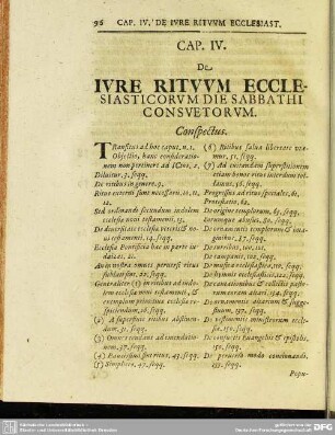 Cap. IV. De Iure Rituum Ecclesiasticorum Die Sabbathi Consuetorum
