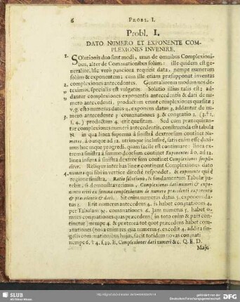 Probl. I. Dato Numero Et Exponente Complexiones Invenire
