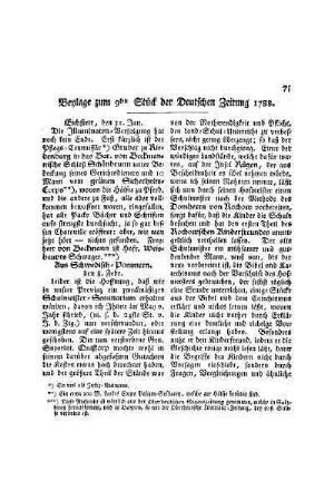 Beylage zum 9ten Stück der Deutschen Zeitung 1788