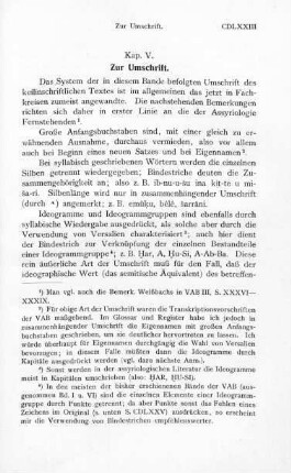 Kap. V. Zur Umschrift