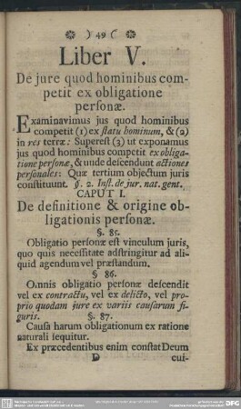 Liber V. De jure quod hominibus competit ex obligatione personae