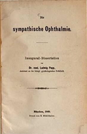Die sympathische Ophthalmie