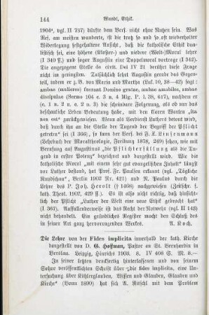 144-146 [Rezension] Hoffmann, Georg, Die Lehre von der Fides Implicita