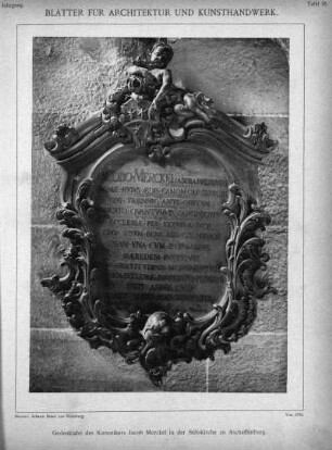 Tafel 35: Gedenktafel des Kanonikers Jacob Merckel in der Stiftskirche zu Aschaffenburg