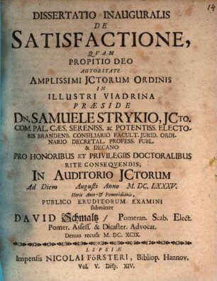 Dissertatio Inauguralis De Satisfactione
