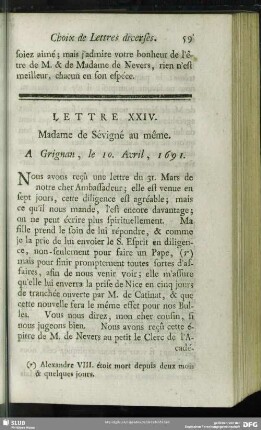 Lettre XXIV. Madame de Sévigné au même. A Grignan, le 10. Avril, 1691