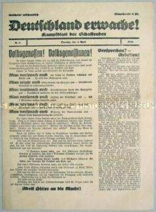 NS-Propagandablatt "Deutschland erwache!" zu den Ergebnissen der Reichspräsidentenwahl 1932