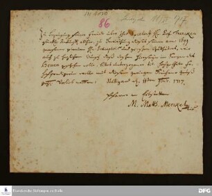 Brief von Matthias Merckel an Sophie Jakobine Urlsperger.