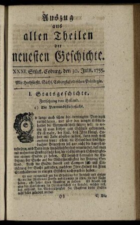 XXXI. Stück. Coburg, den 30. Julii. 1755.