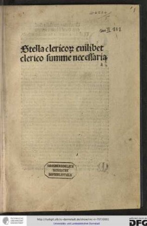 Stella clericorum cuilibet clerico summe necessaria.