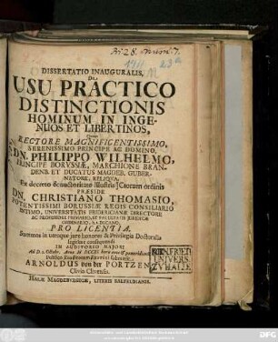 Dissertatio Inauguralis, De Usu Practico Distinctionis Hominum In Ingenuos Et Libertinos