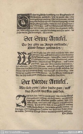 Der Vierdte Artickel. Wo sich eyne / oder baide part / auff das Recht werffen würden.